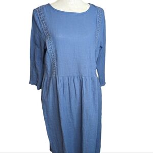 Love Kuza Bohemian Lagenlook Boxy Blue Dress M Lace Detailing